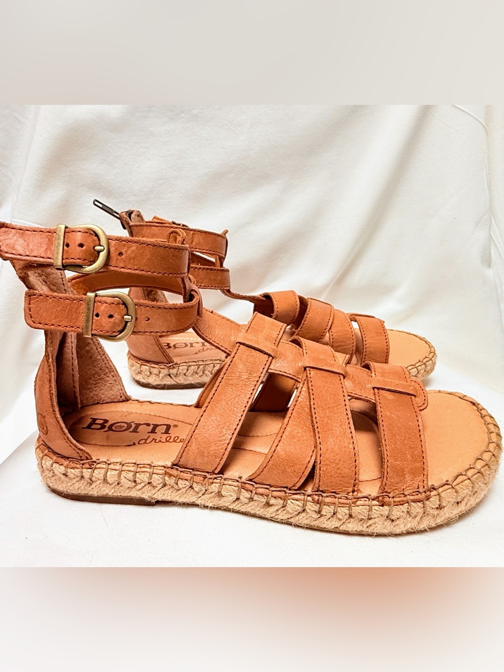 Born Brown Leather Gladiator Espadrille Sandals Comfort Womens 8M